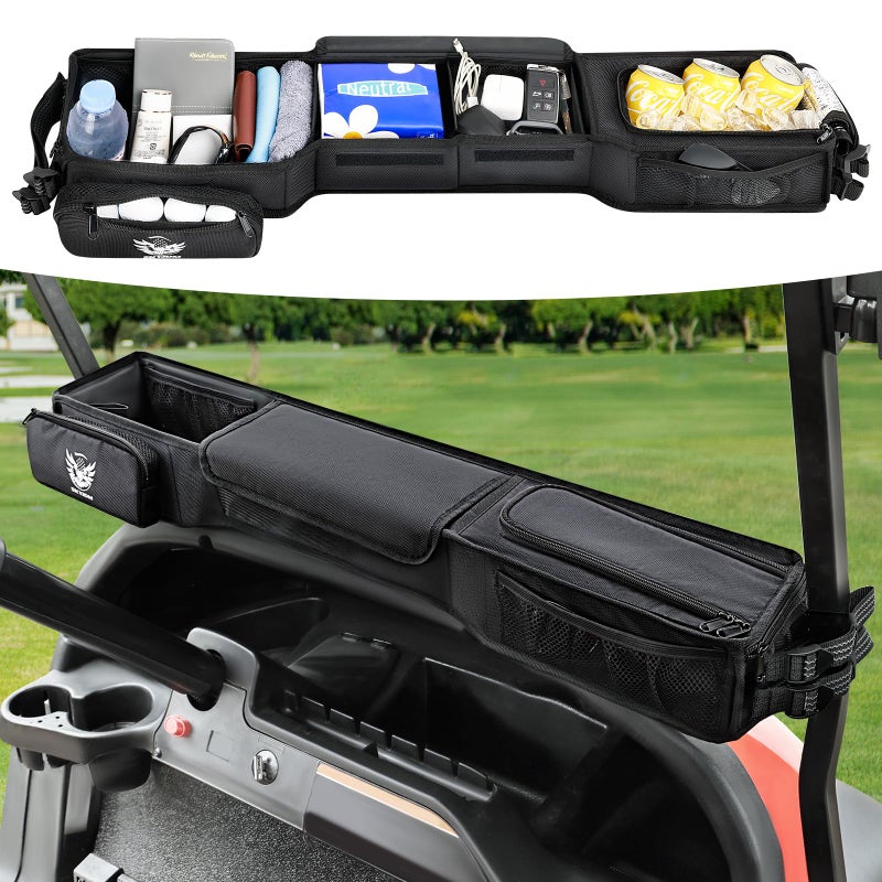 SKYJDM Foldable Golf Cart Inner Front Storage Basket 1680D OxfordFabric Universal NoDrilling Golf Cart Dash Organizer Compatible with EZGO Club Car Drive Kandi Yamaha - Image 2