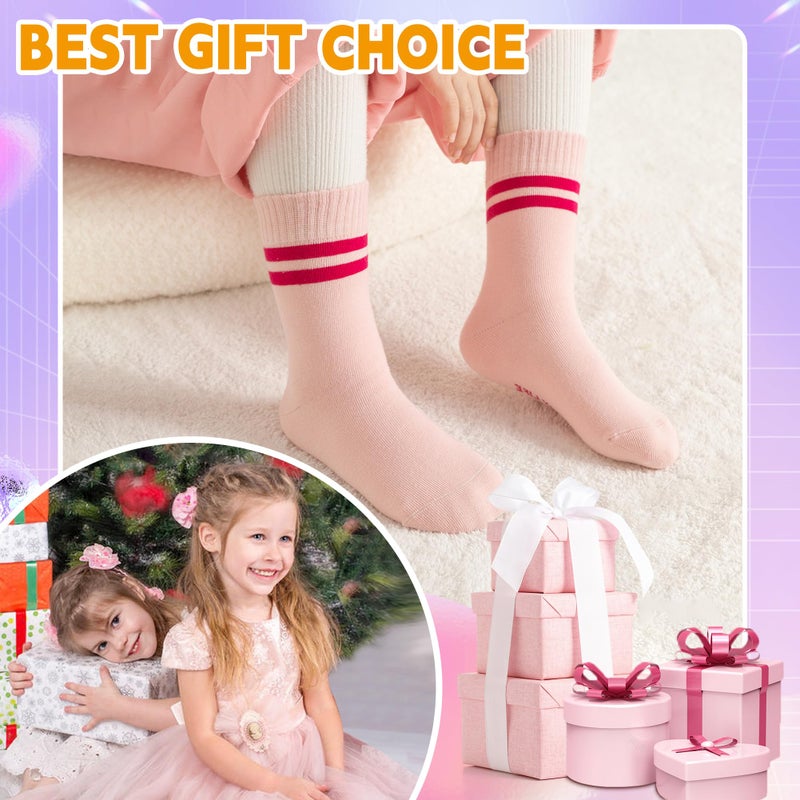 Eyean Girls Socks Little Kids Crew Cotton Youth Breathable Cute Dress Socks 6 Pairs (9-13 Years,Striped D) - Image 5