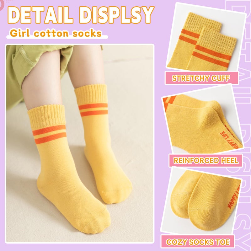 Eyean Girls Socks Little Kids Crew Cotton Youth Breathable Cute Dress Socks 6 Pairs (9-13 Years,Striped D) - Image 4