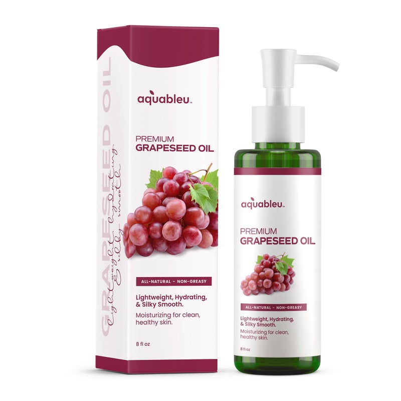 Aquableu Premium Grapeseed Oil - 100% Pure and All-Natural - Hydrating and Silky Smooth - Moisturing, for Clean and Healthy Skin, and Strong Hair - Cold Pressed - 8 oz - Image 1