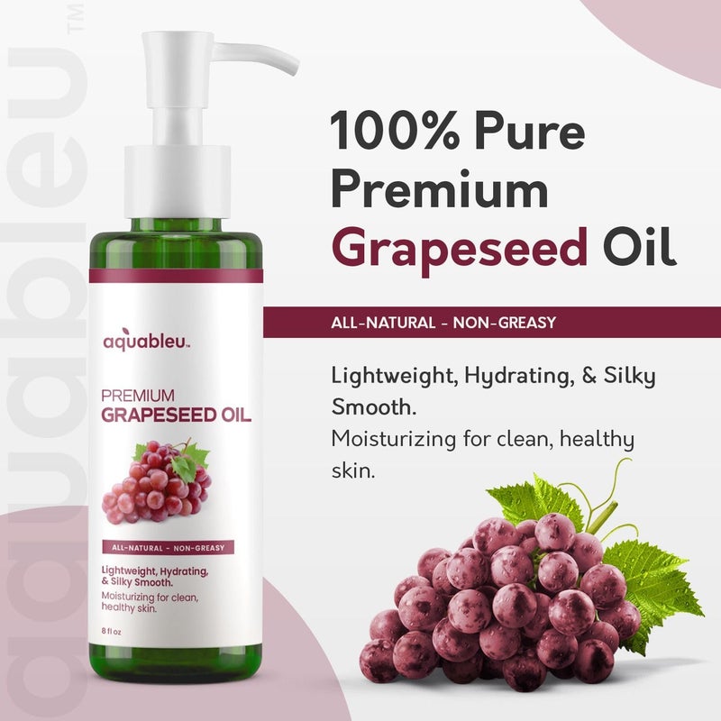 Aquableu Premium Grapeseed Oil - 100% Pure and All-Natural - Hydrating and Silky Smooth - Moisturing, for Clean and Healthy Skin, and Strong Hair - Cold Pressed - 8 oz - Image 3