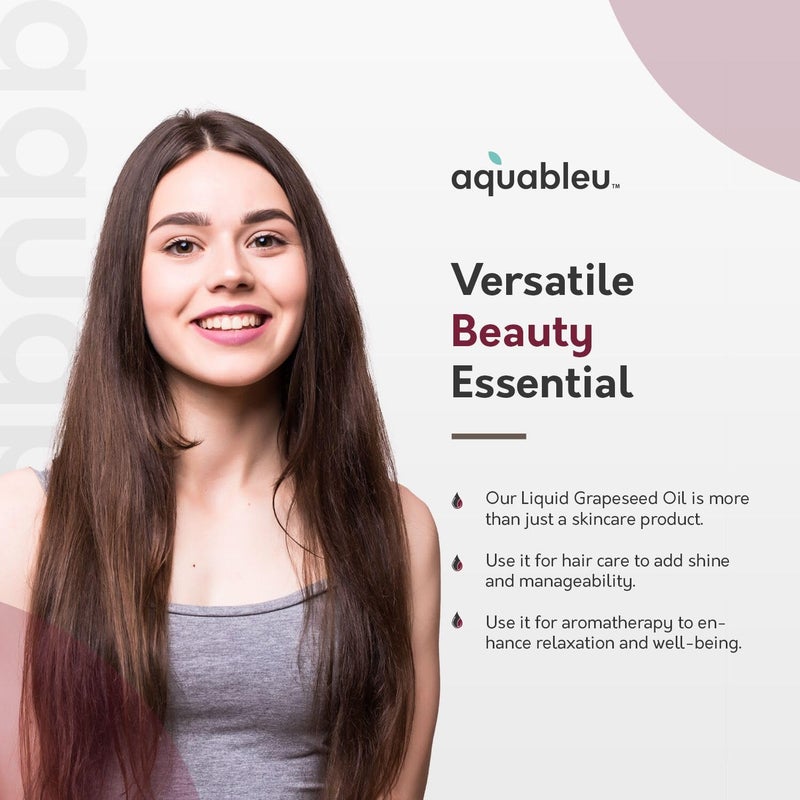 Aquableu Premium Grapeseed Oil - 100% Pure and All-Natural - Hydrating and Silky Smooth - Moisturing, for Clean and Healthy Skin, and Strong Hair - Cold Pressed - 8 oz - Image 4