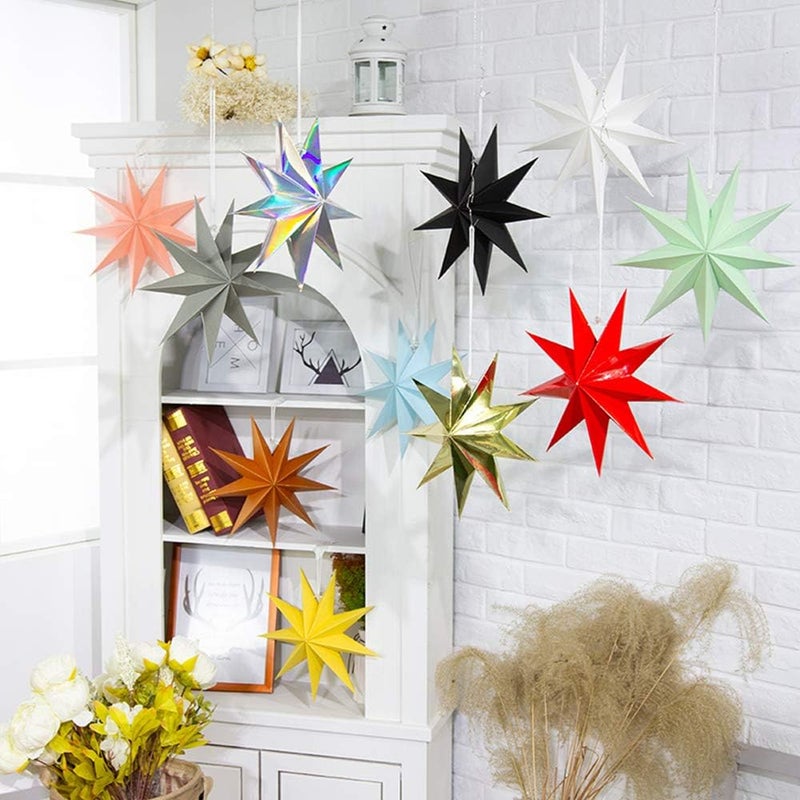 Kiddale 3 Pieces 3D 12" Large Paper Star Gray Hanging Paper Star Decorations for Weddings, Christmas Holiday, Birthday Party Celebration & Home Décor - Image 4