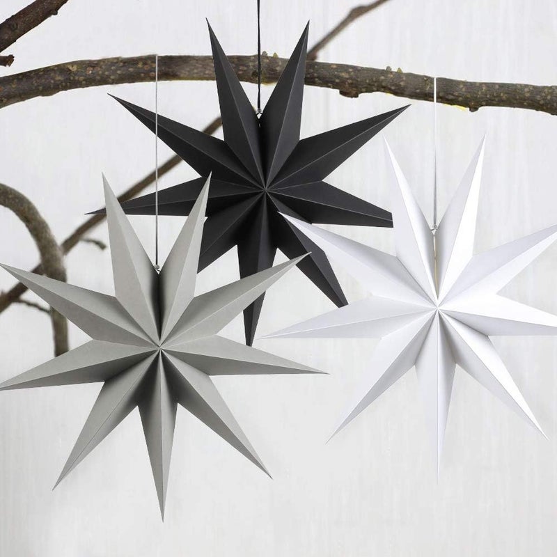Kiddale 3 Pieces 3D 12" Large Paper Star Gray Hanging Paper Star Decorations for Weddings, Christmas Holiday, Birthday Party Celebration & Home Décor - Image 3