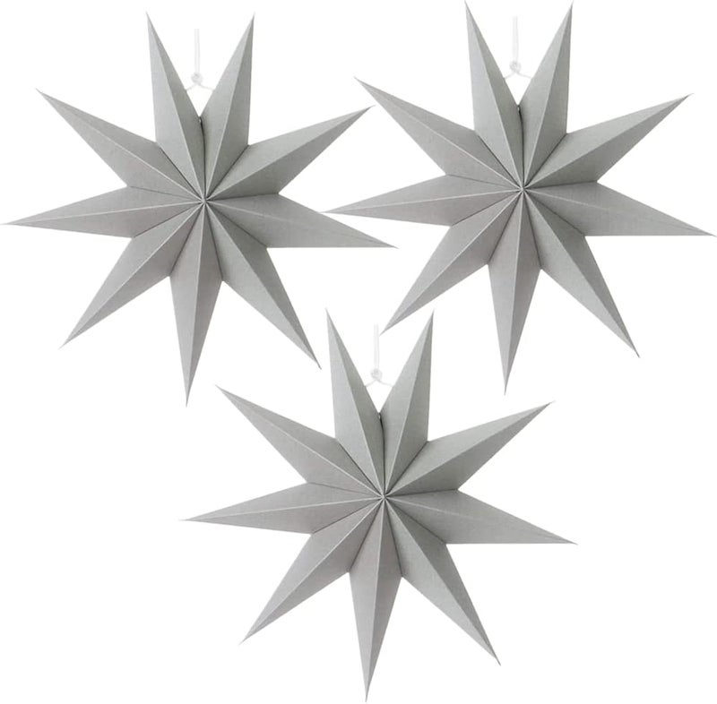 Kiddale 3 Pieces 3D 12" Large Paper Star Gray Hanging Paper Star Decorations for Weddings, Christmas Holiday, Birthday Party Celebration & Home Décor - Image 1