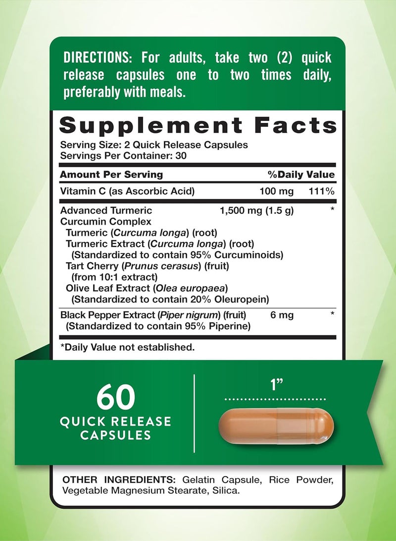 Nature's Truth Turmeric Curcumin Advanced Complex 60 Capsules - Image 2
