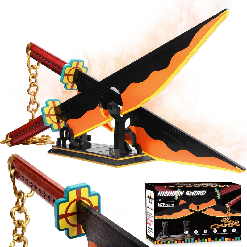 Jorumo Sword Building Set, 82in Double Blade Tengen Uzui Sword Building Block with Stand, Handmade Cosplay Anime Sword Toy Building Set for Collecting and Gifting 1478Pcs - Image 1