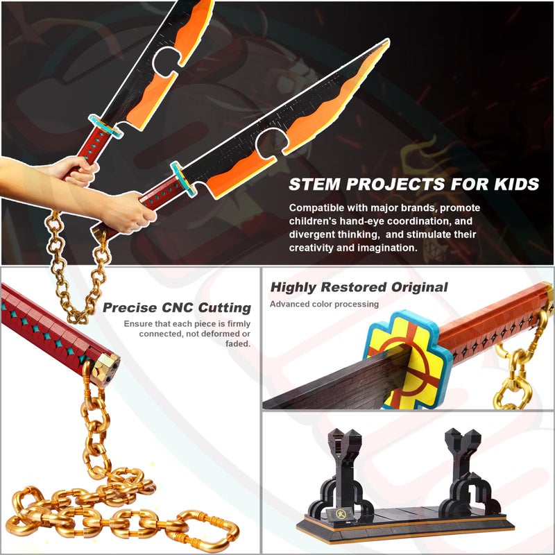 Jorumo Sword Building Set, 82in Double Blade Tengen Uzui Sword Building Block with Stand, Handmade Cosplay Anime Sword Toy Building Set for Collecting and Gifting 1478Pcs - Image 3