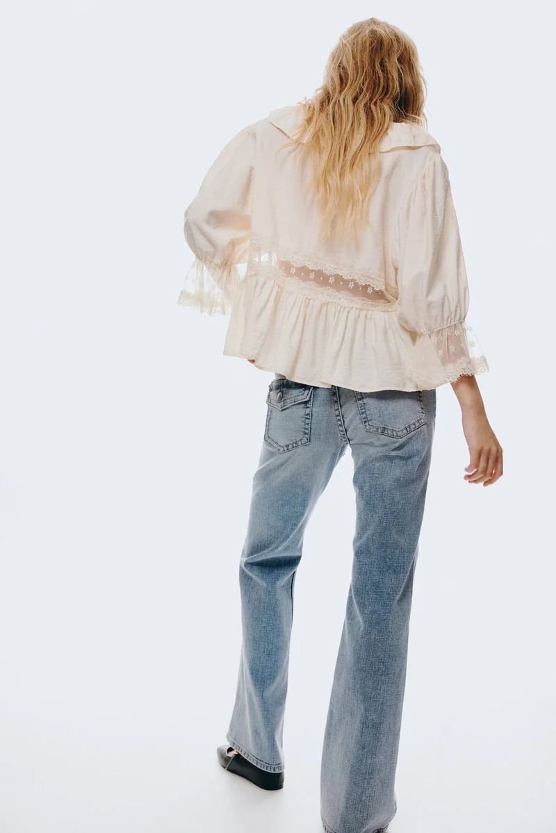 اتش اند ام جينز بحافة واسعة وخصر منخفض