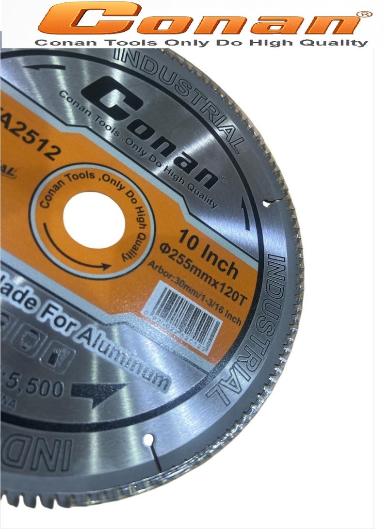 Conan COTA2512 – 10 Inch (255mm) 120T Industrial TCT Saw Blade for Aluminum, Wood & Non-Ferrous Metals | Precision Cutting | Max Speed 5500 RPM - Image 2