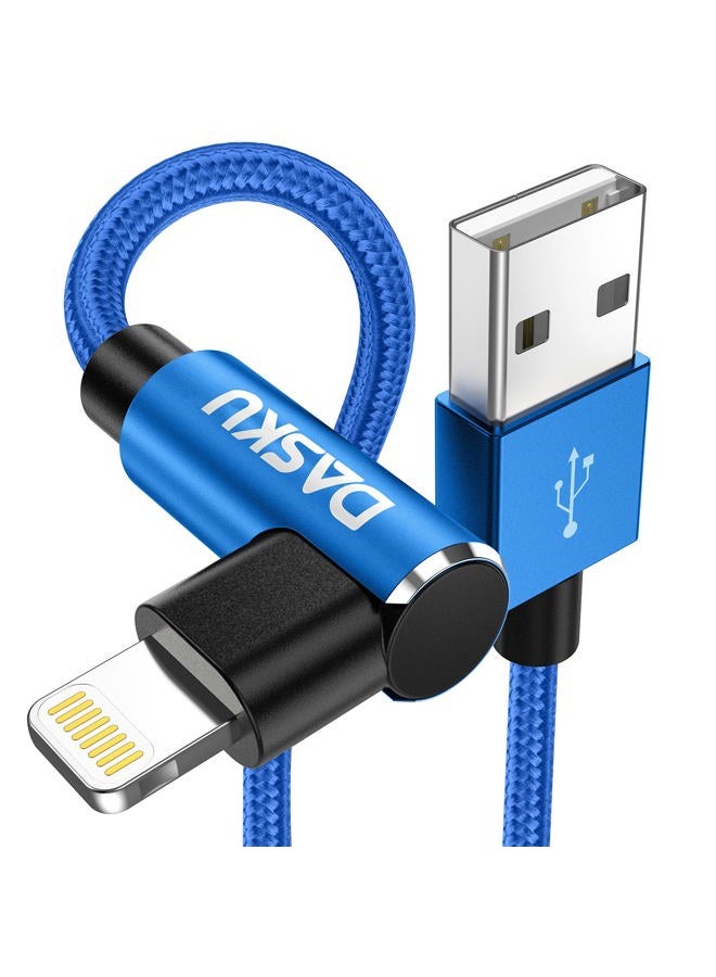 Dasku 90 Degree iPhone Charger 10FT 2Pack [MFi Certified] USB Lightning Cable 10 Foot Right Angle Nylon Braided Apple Charging Cord Compatible with iPhone 14/13/12/11/Pro/Max/Mini/X/Plus/8/7/6/5/Plus/iPad - Image 1