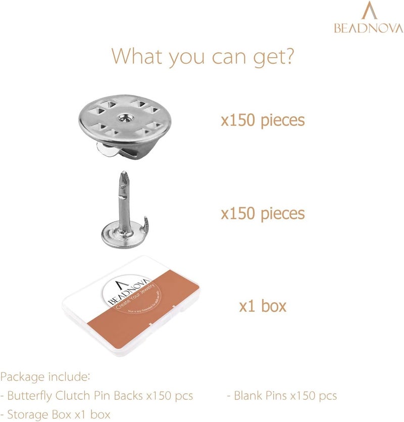 BEADNOVA 150 Pairs Butterfly Pin Backs Clutch Tie Tacks Backs for Lapel Pins Blank with Backing (Silver, 150 Sets) - Image 2