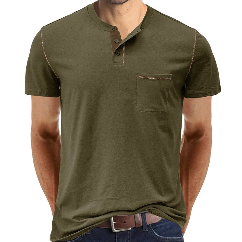2024 Summer Men's Short-sleeved T-shirt Men's Henry Shirt Top T-shirt - Image 1