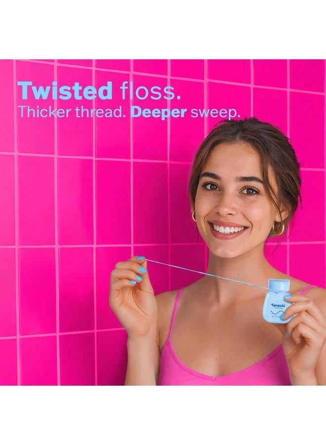 Tonochi Twist Woven Dental Floss, Two-Tone Color-Tint Fibers for Visible Plaque Tracking, Braided & Shred-Resistant, Smooth Glide, Gentle on Gums, Mint + Xylitol Freshness, 3-Pack (33 yd Each) - Image 2