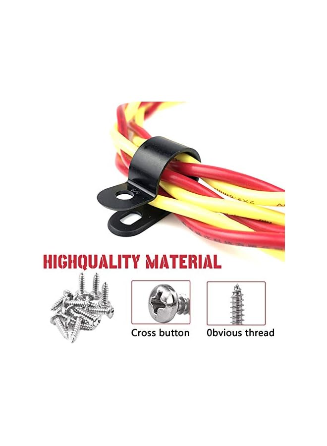 Green Tiger 60Pcs Plastic Cable Clamp R Type Screw Mounting Cord Fastener Cable Clips with Screws for Wire Management Cable Conduit (3/4inch, Black) - Image 4