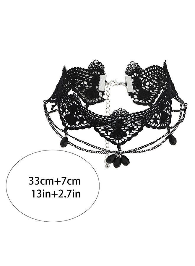 بيوند خمر قلادة الدانتيل قلادة قلادة، الشرير نمط شرابة قلادة، قلادة قابل للتعديل للنساء (أسود) - Image 2