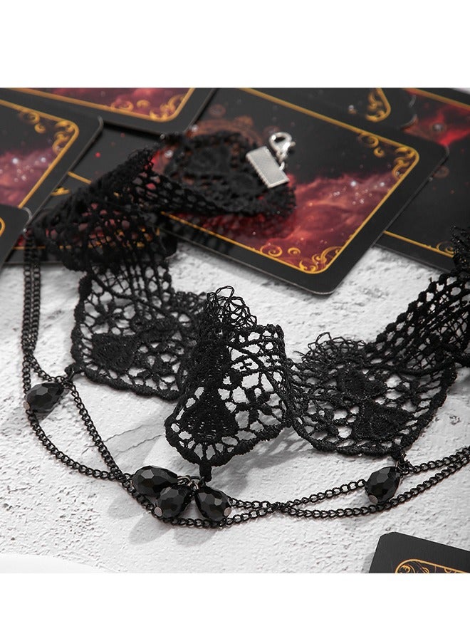 بيوند خمر قلادة الدانتيل قلادة قلادة، الشرير نمط شرابة قلادة، قلادة قابل للتعديل للنساء (أسود) - Image 3