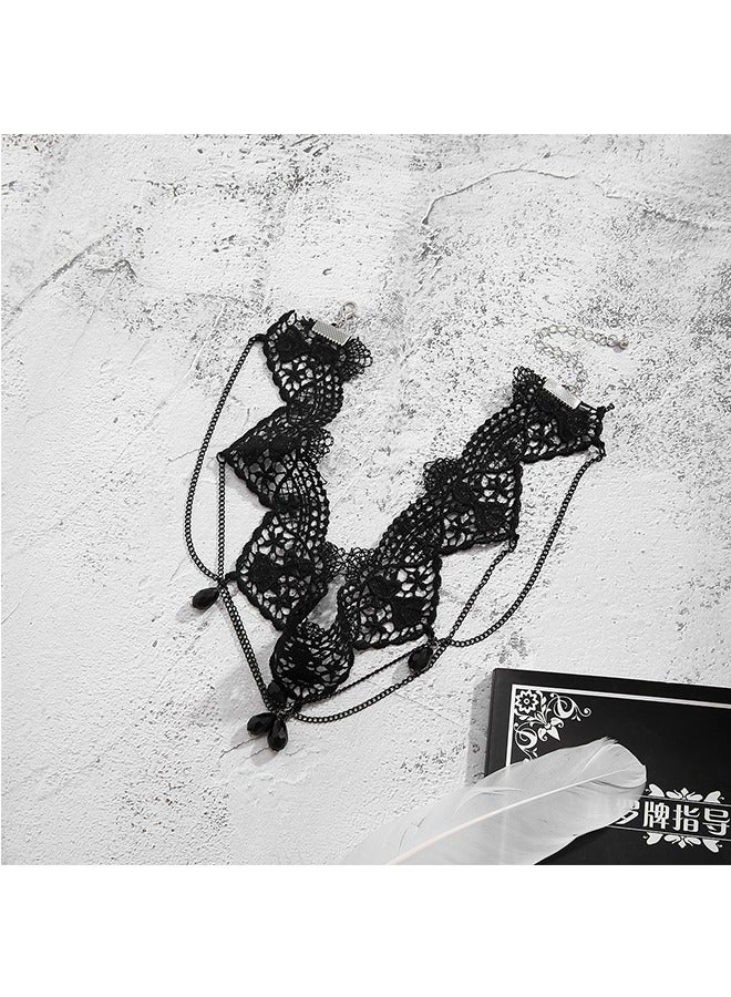 بيوند خمر قلادة الدانتيل قلادة قلادة، الشرير نمط شرابة قلادة، قلادة قابل للتعديل للنساء (أسود) - Image 4