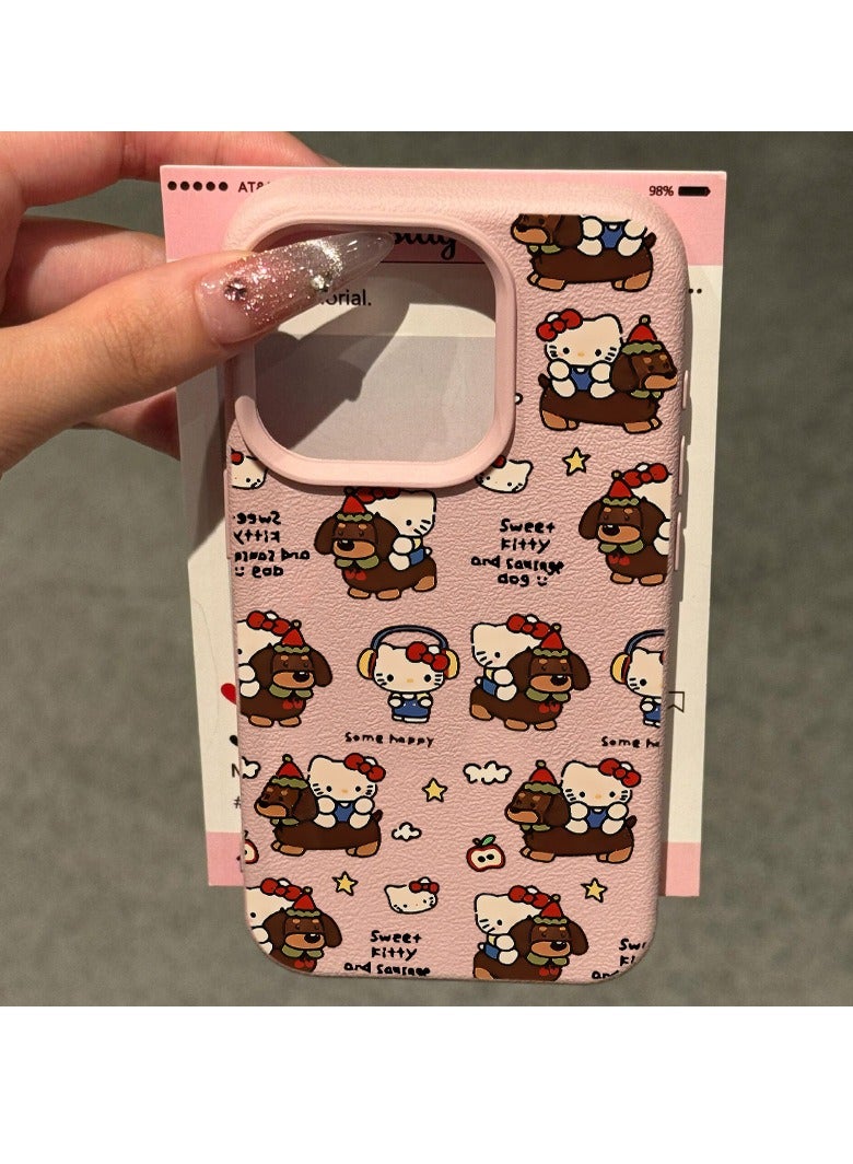 NIBEMINENT Sausage Dog Kitty Protective TPU Case Cover For iPhone 15 Pro Max, Powder