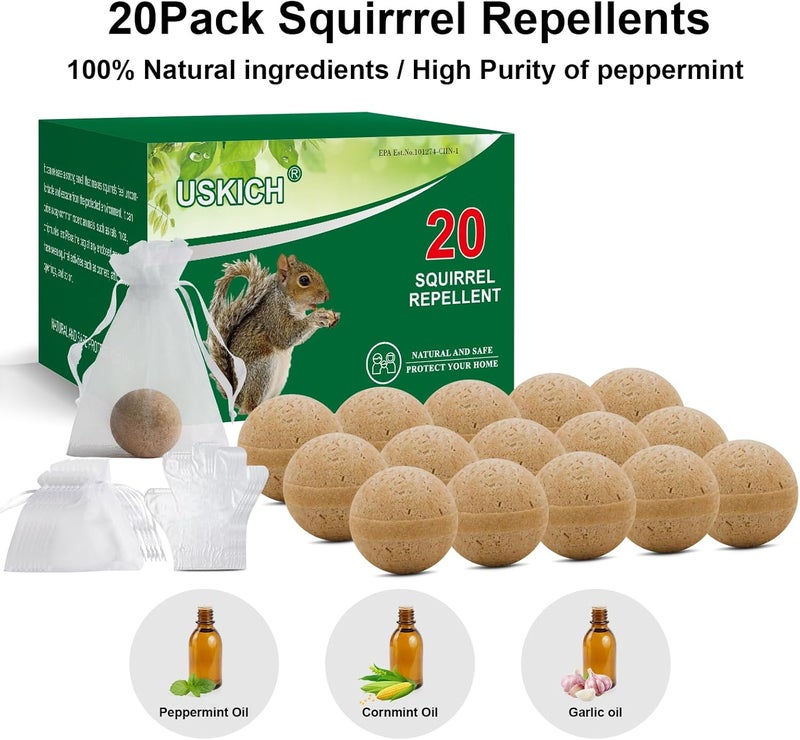 USKICH 20Pack Squirrel Repellent Outdoor, Chipmunk Repellent Outdoor,Rodent Repellent,Squirrel Repellent for Attic and Cars Engines, Ultra Powerful Squirrel Deterrent Keep Squirrels Out of Garden - Image 2