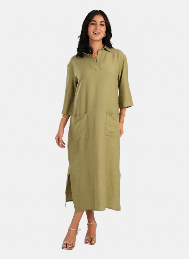 Carina Lounge Dress with Collared V-Neck - Image 1