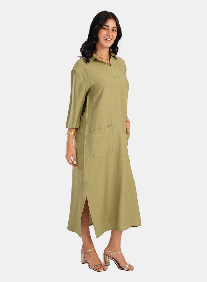 Carina Lounge Dress with Collared V-Neck - Image 2