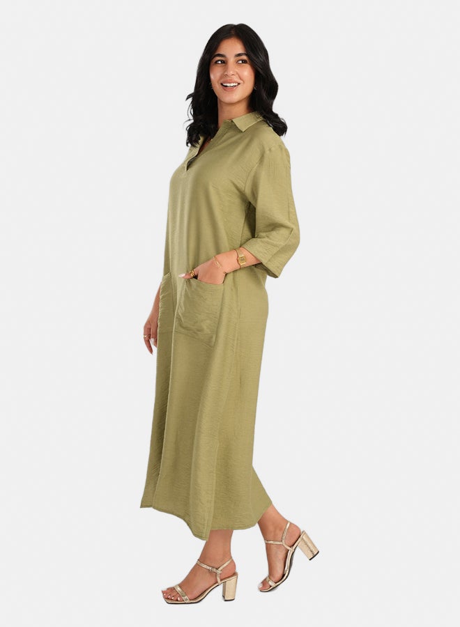 Carina Lounge Dress with Collared V-Neck - Image 5