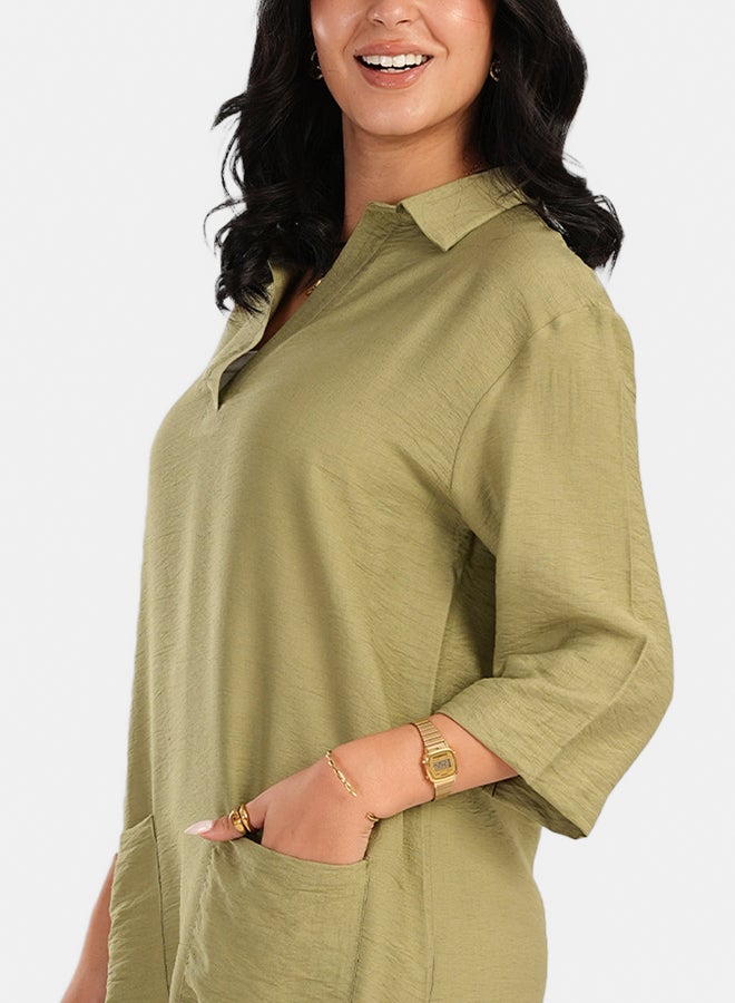 Carina Lounge Dress with Collared V-Neck - Image 4
