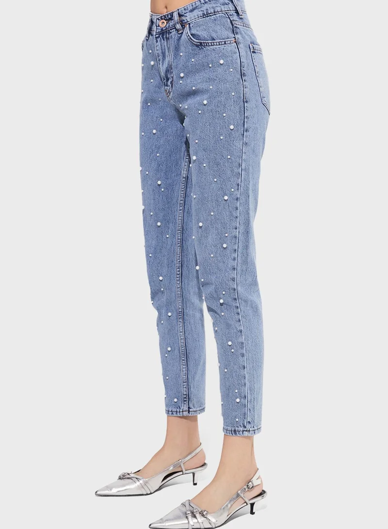 JUNE High Waist Embellished Jeans
