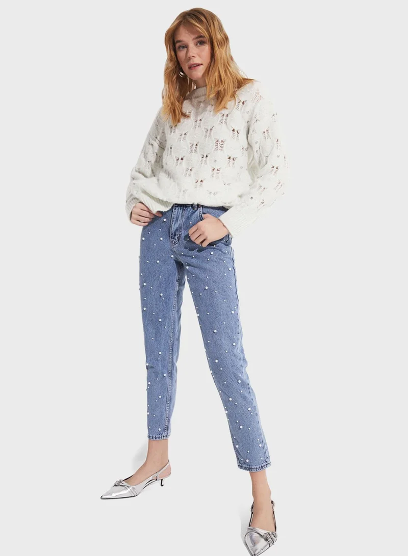 JUNE High Waist Embellished Jeans