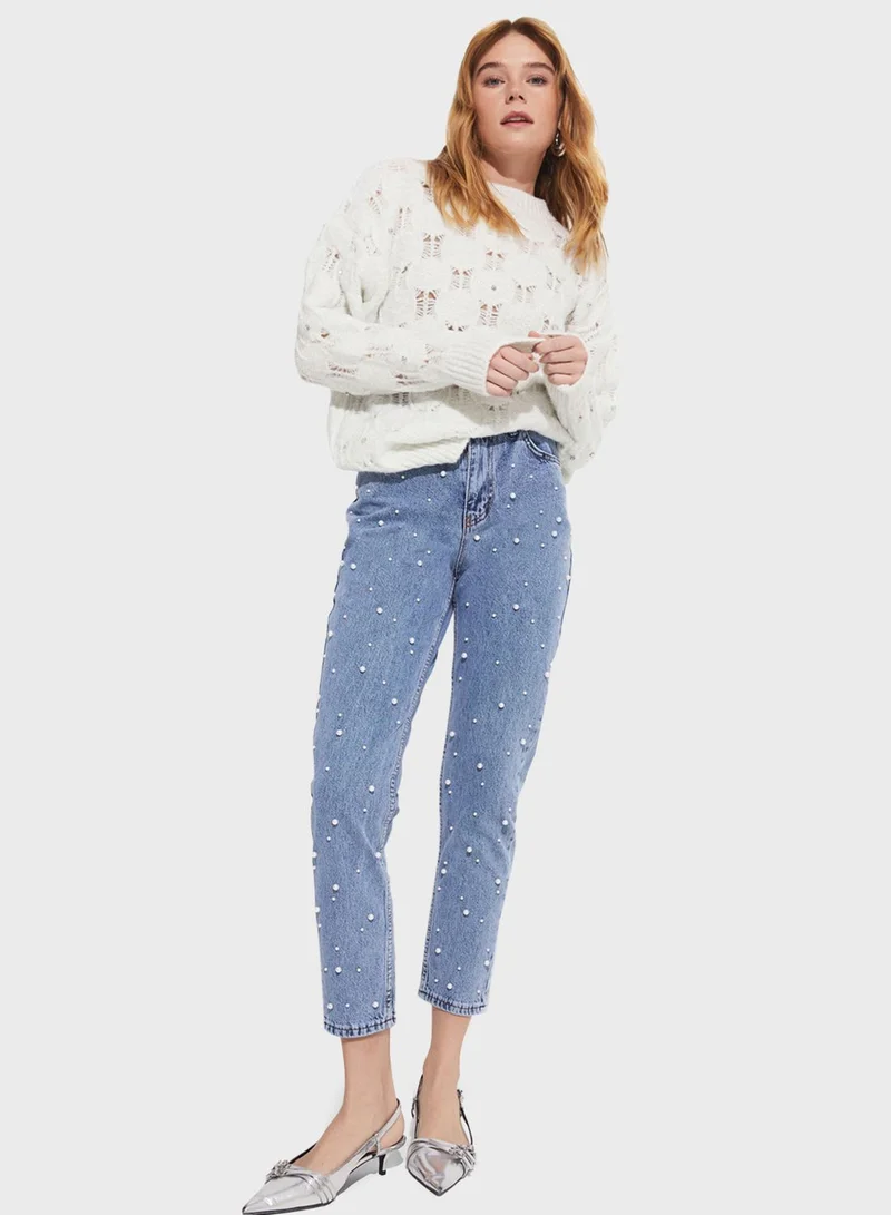 JUNE High Waist Embellished Jeans