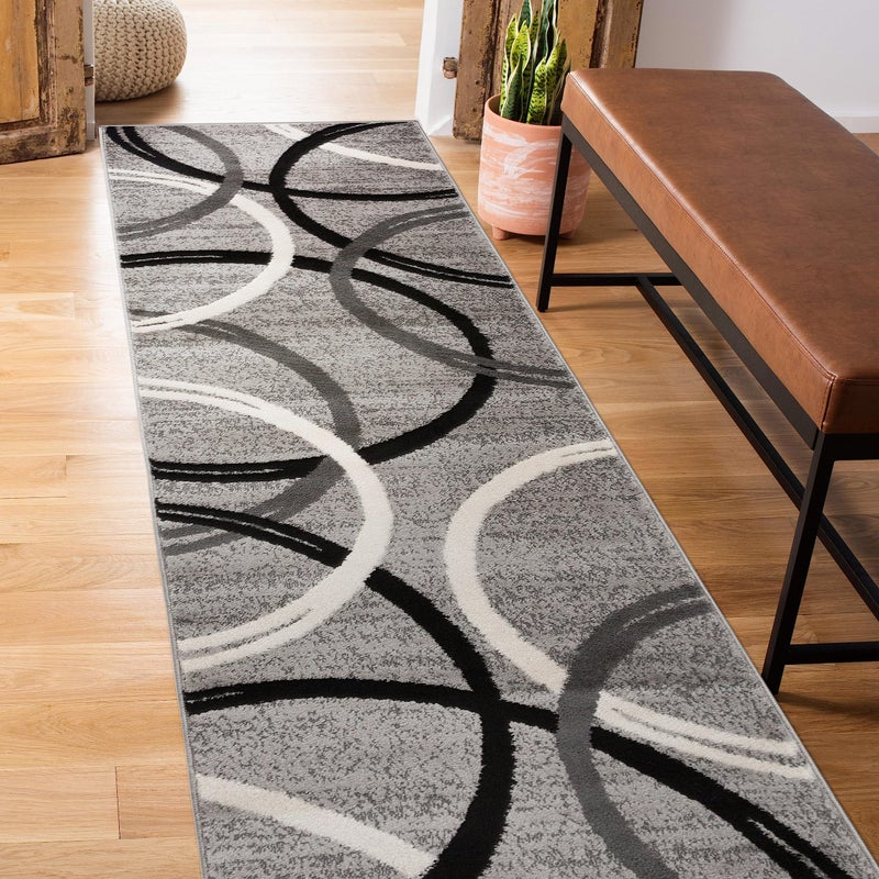 Rugshop Rugshop Modern Wavy Circles Design Runner Rug 2 x 10 Gray