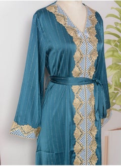 إسكدنيا إمرأة مسلمة Abaya مساء ثوب متألق حجر الراين ثوب زخرفيّة , حزام سير , ثوب أزرق داكن  - Image 2