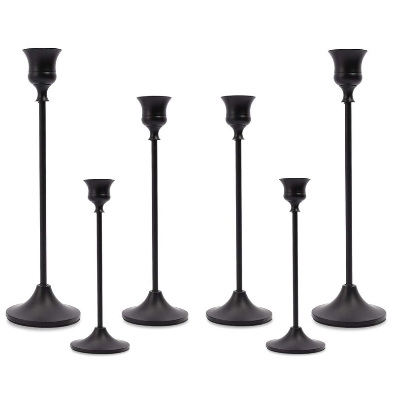 Matte Black Taper Candle Holder Set of 6 Tall Candlestick Holders Metal Vintage Candle Stickers Long Holder Set Pillar Decorative Candle Holder Fits 34 Inch Candle for Wedding Dinner Party