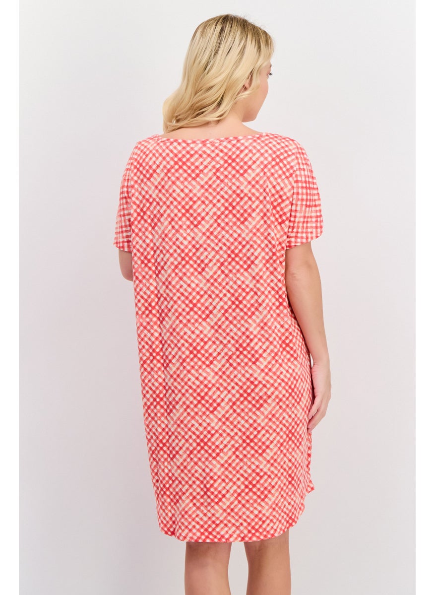 Christian Siriano Women 2 Pcs Printed Sleepwear Dress, Red  - Image 3