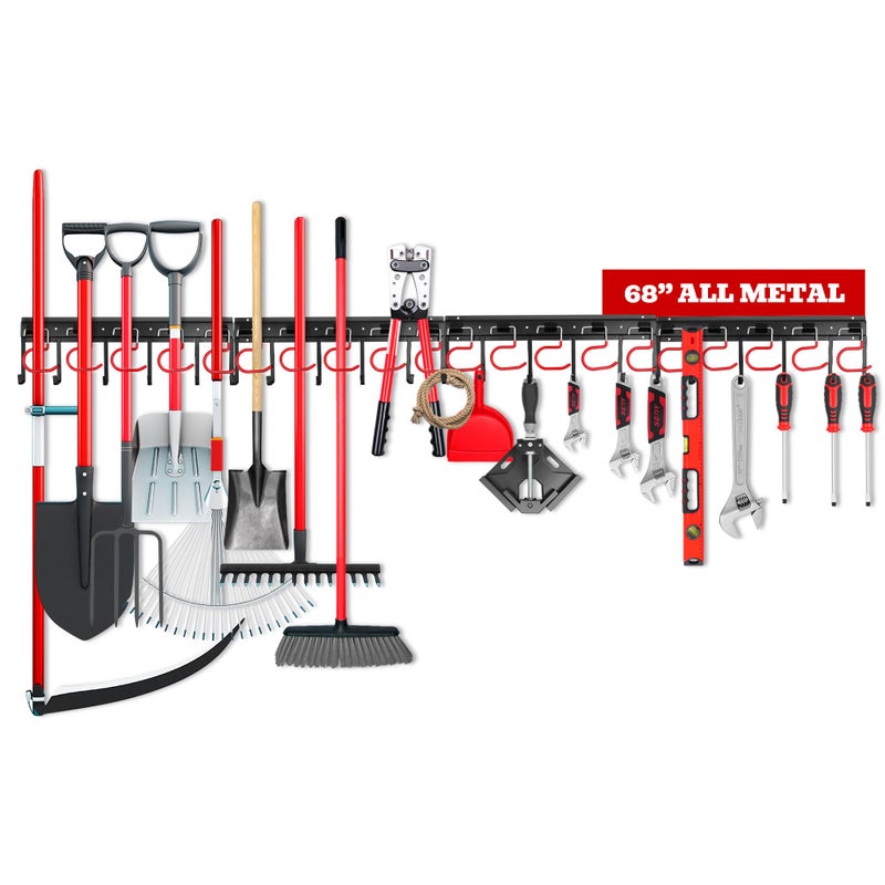 SEDY 68" All Metal Garden Tool Organizer Hooks - Garage Wall Organizer Sturdy Garden Tool Storage System Yard Tool Garage Tool Organizer Wall Mount Shed Organization Shovel Broom Rake Holder - Image 1