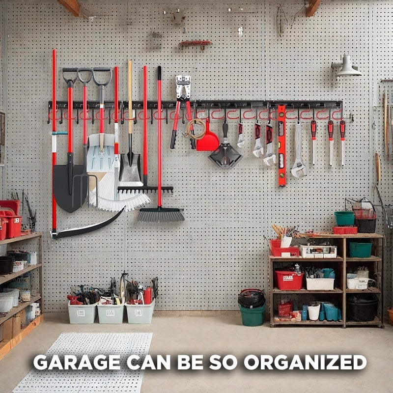 SEDY 68" All Metal Garden Tool Organizer Hooks - Garage Wall Organizer Sturdy Garden Tool Storage System Yard Tool Garage Tool Organizer Wall Mount Shed Organization Shovel Broom Rake Holder - Image 2