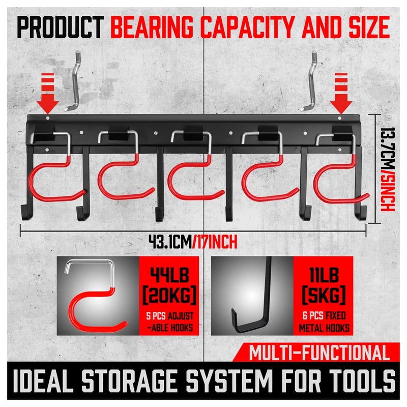 SEDY 68" All Metal Garden Tool Organizer Hooks - Garage Wall Organizer Sturdy Garden Tool Storage System Yard Tool Garage Tool Organizer Wall Mount Shed Organization Shovel Broom Rake Holder - Image 4