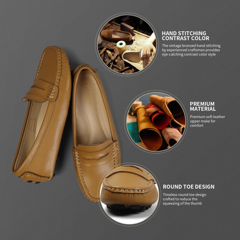 Artisure Women's Classic Handsewn Brown Genuine Leather Penny Loafers Driving Moccasins Casual Boat Shoes Slip On Fashion Office Comfort Flats 8 M US SKS-1221ZON080 - Image 3
