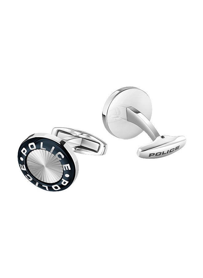 POLICE - Rim Full Stainless Steel Gents Cufflinks With Blue LogoPEAGC0034603 - Image 1