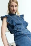 اتش اند ام Flounce-trimmed denim dress