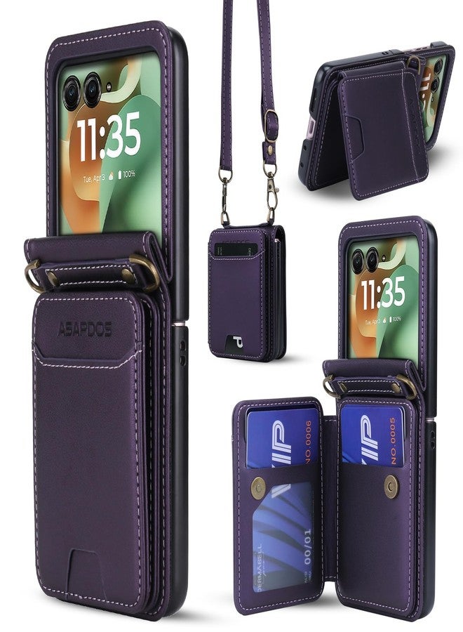 ASAPDOS for Motorola Razr 2025/2024 Wallet Case - 5 Card Slots RFID Blocking | Detachable Crossbody Strap & Wristlet | Snap Magnetic Cover | Shockproof PU Leather Purple - Image 1