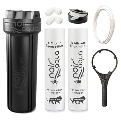 Noir Aqua Pre Filter Assembly Kit with 2 Spun Filters Candles, Spanner, Pipe, Elbow & Telfon | External Pre Filter Housing Kit Compatible With All Branded/Non Branded Water Purifiers Filters, Black - Image 1