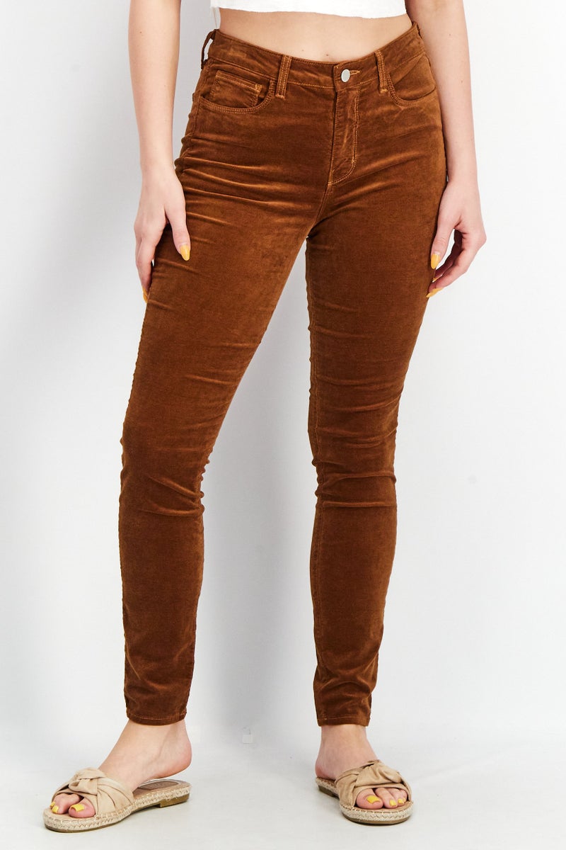 L'agence Women Skinny Fit Velvet Belt Loop Pants, Brown - Image 1