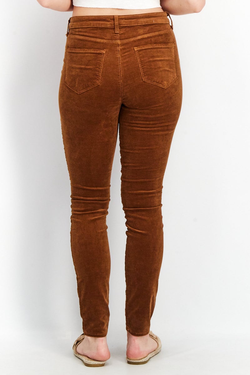 L'agence Women Skinny Fit Velvet Belt Loop Pants, Brown - Image 3