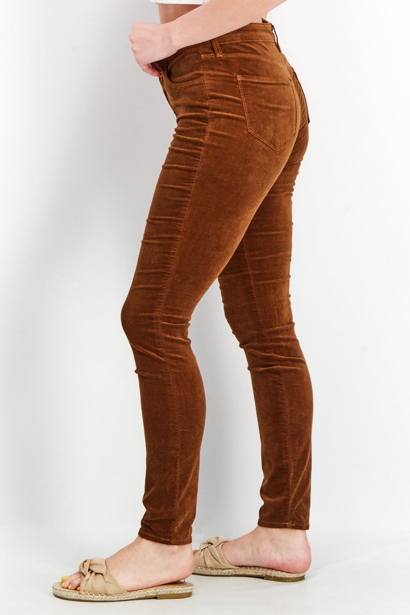 L'agence Women Skinny Fit Velvet Belt Loop Pants, Brown - Image 4