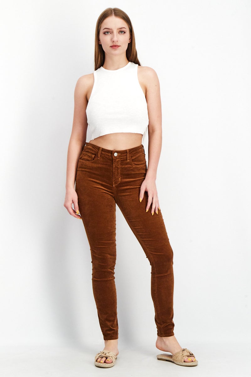 L'agence Women Skinny Fit Velvet Belt Loop Pants, Brown - Image 2