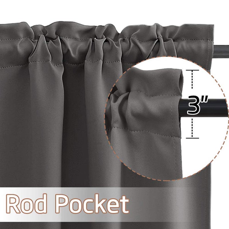 NICETOWN Short Curtains for RV Camper Blackout Small Curtain Tiers for Kitchen Over Sink Rod Pocket Thermal Insulated Window Covering for Cafe/Basement (29" W by 24" L.6 Header, Grey, 1 Pair) - Image 2