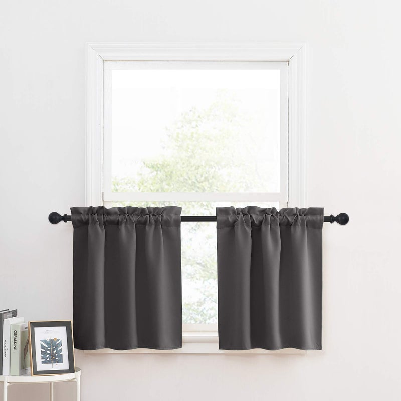 NICETOWN Short Curtains for RV Camper Blackout Small Curtain Tiers for Kitchen Over Sink Rod Pocket Thermal Insulated Window Covering for Cafe/Basement (29" W by 24" L.6 Header, Grey, 1 Pair) - Image 1