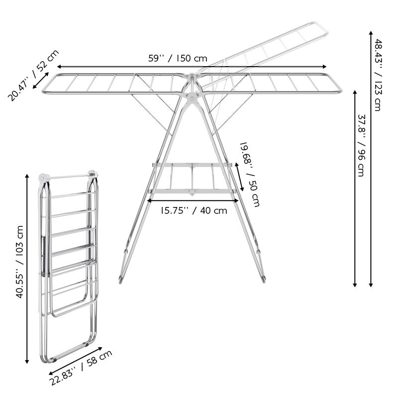 APEXCHASER Clothes Drying Rack Folding - Stainless Steel Drying Rack Clothing Height-Adjustable, Foldable Laundry Rack, Space-Saving, Collapsible for Indoor Outdoor Use for Clothe, Towels, Chrome - Image 2